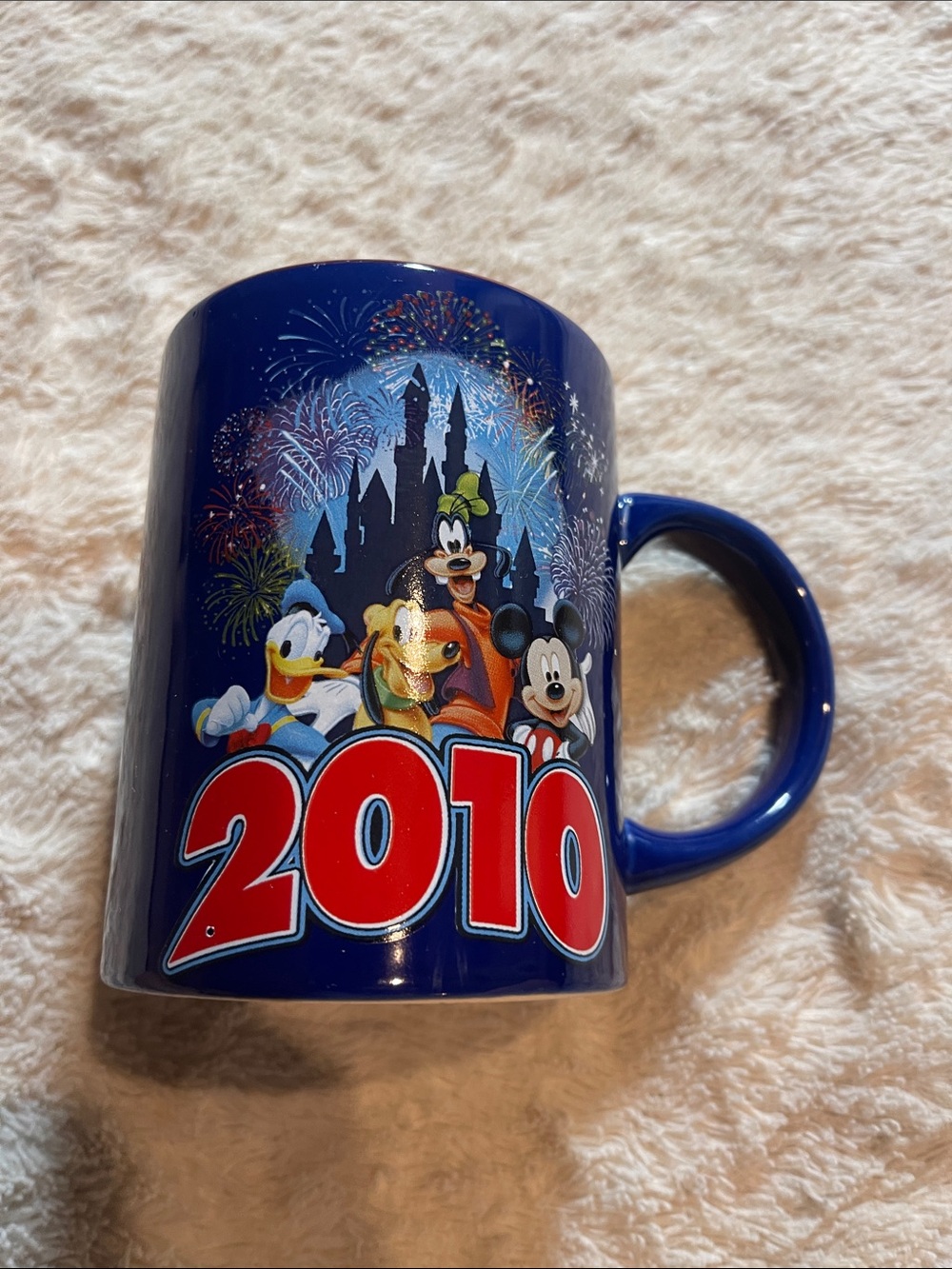 Disney Blue 2010 Mickey & Friends Ceramic Mug with Fireworks